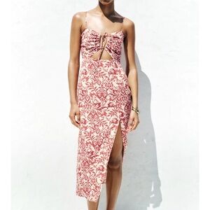 Zara Red and Cream Midi Dress